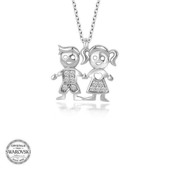 Gumush Swarovski Taşlı Erkek Kız Çocuk Gümüş Kadın Kolye