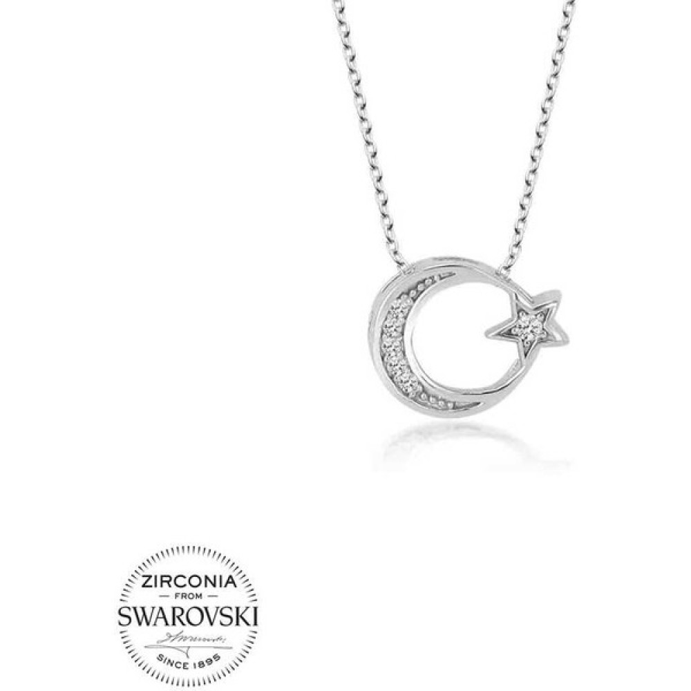 Gumush Swarovski Taşlı Gümüş Ayyıldız Bayan Kolye Gümüş Kolye Fiyatı