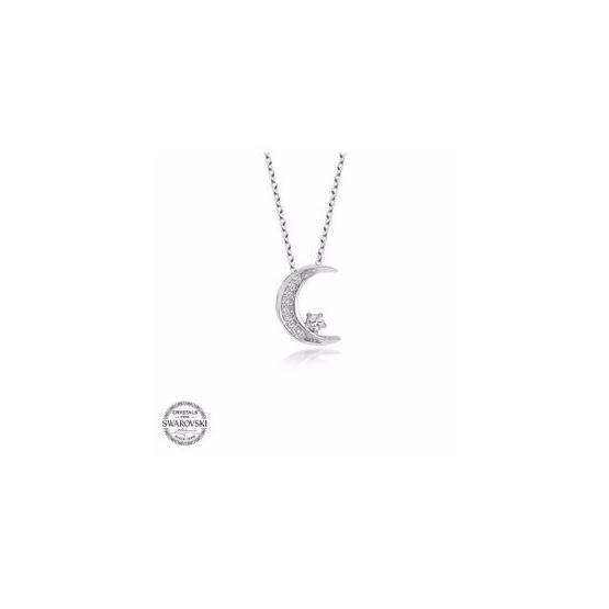 Gumush Swarovski Taşlı Gümüş Ayyıldız Kadın Kolye