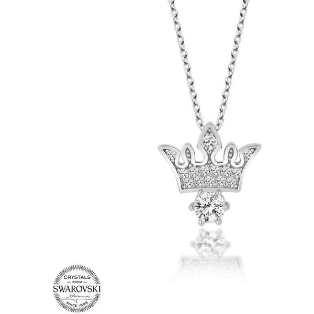 Gumush Swarovski Taşlı Gümüş Kral Tacı Bayan Kolye Gümüş Kolye Fiyatı