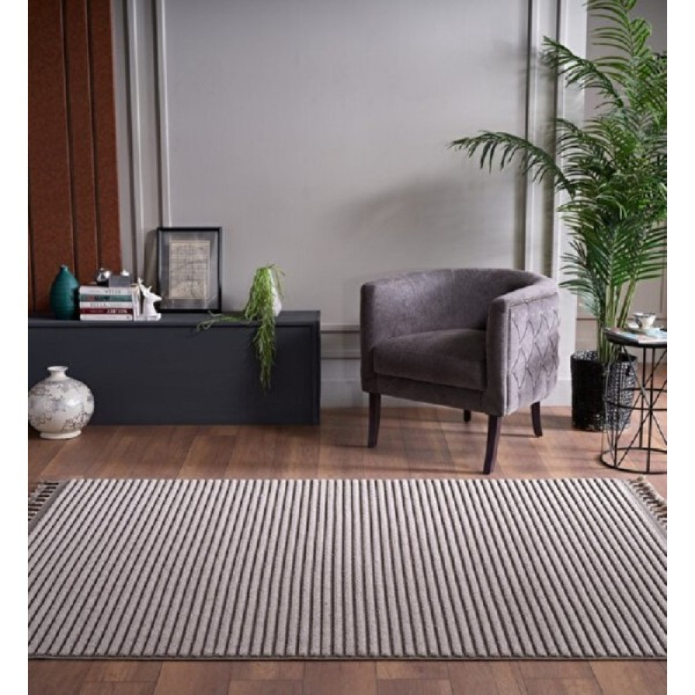 Gümüşsuyu Deco Alvin 12612 Yeni Yüksek Kalite Modern Kabartmalı Örgü Saçaklı Bej Salon Halısı - 200 x 290 cm Salon Halısı Fiyatı
