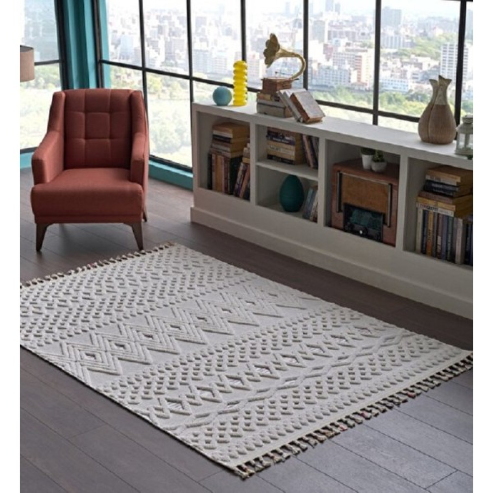 Gümüşsuyu Deco Alvin 12626 Yeni Modern Kabartmalı Örgü Saçaklı Multi Salon Halısı - 80 x 150 cm - Renkli Salon Halısı Fiyatı