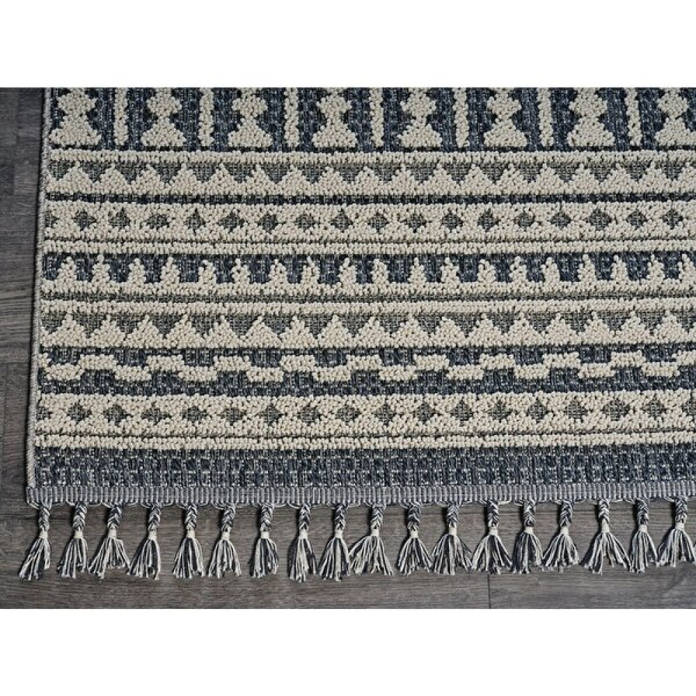 Gümüşsuyu Deco Delta 12158 Dekoratif Iskandinav Desenli Saçaklı Mavi Modern Yüksek Kalite Kilim Polllini Halı - 195 x 290 cm Salon Halısı Fiyatı