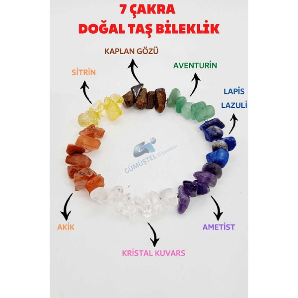 Gümüştel El Sanatları Doğal 7 Çakra Bilekliği Kristal Kuvars, Ametist, Lapis Lazuli, Aventurin, Kaplan Gözü, Sitrin, Akik Saat ve Bileklik Aksesuarı Fiyatı