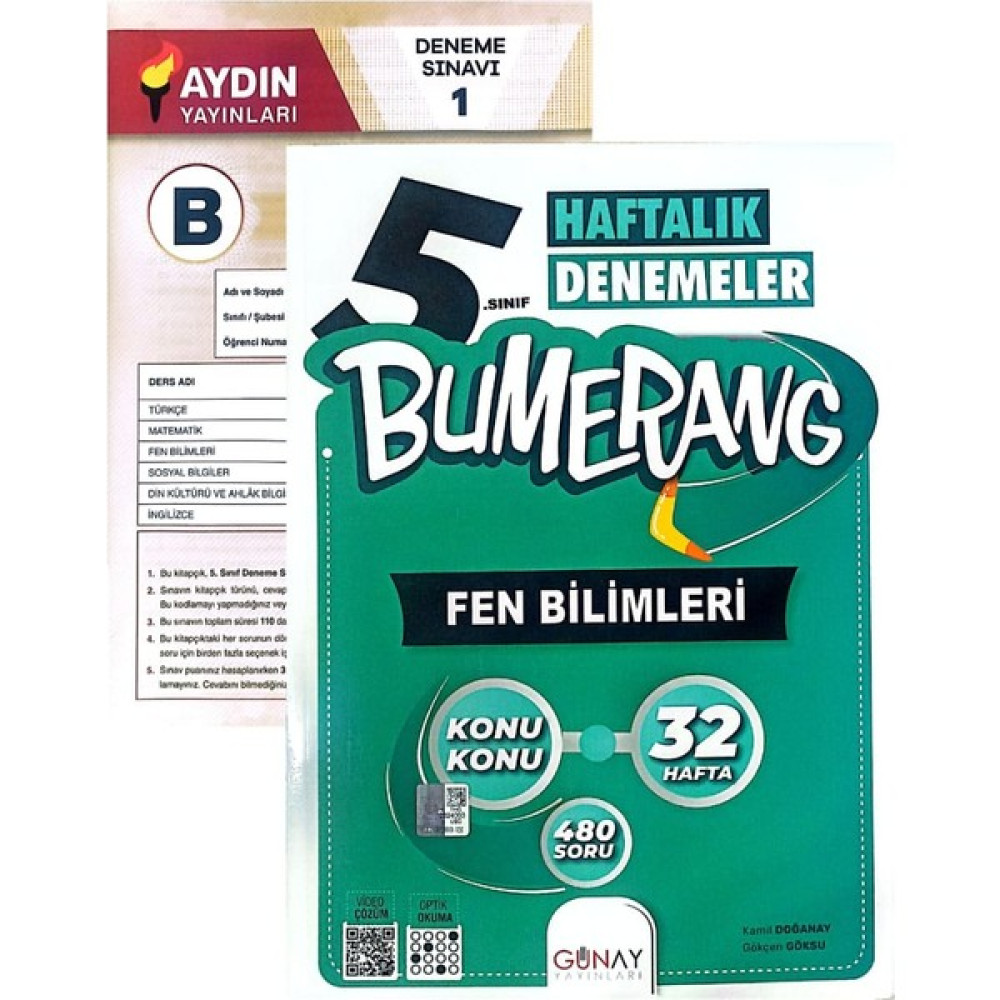 Günay Yayınları 5.sınıf Bumerang Fen Bilimleri Deneme-Yeni Baskı-(Aydın Yayınları Denemeli) Kaynak Kitapları Fiyatı