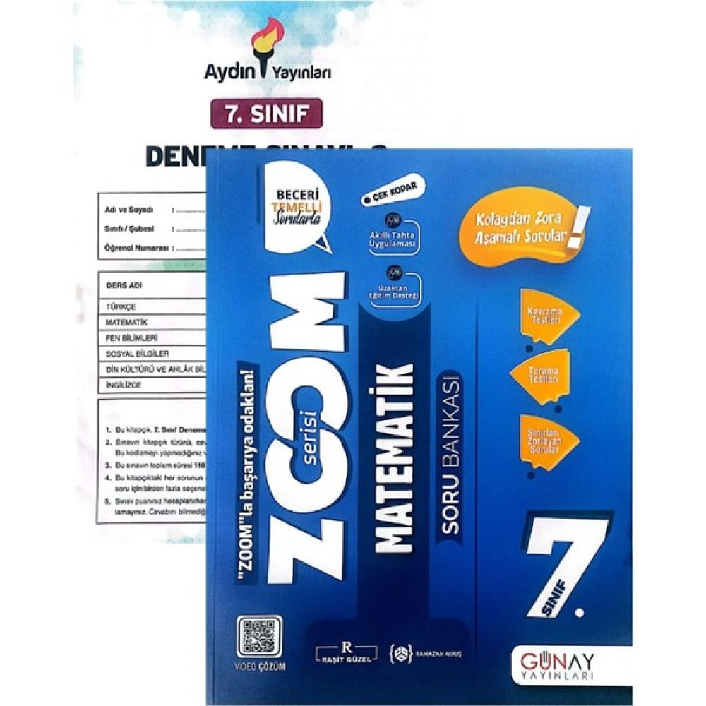 Günay Yayınları 7.sınıf Zoom Matematik Soru Bankası-Yeni Baskı-(Aydın Yayınları Denemeli) Kaynak Kitapları Fiyatı