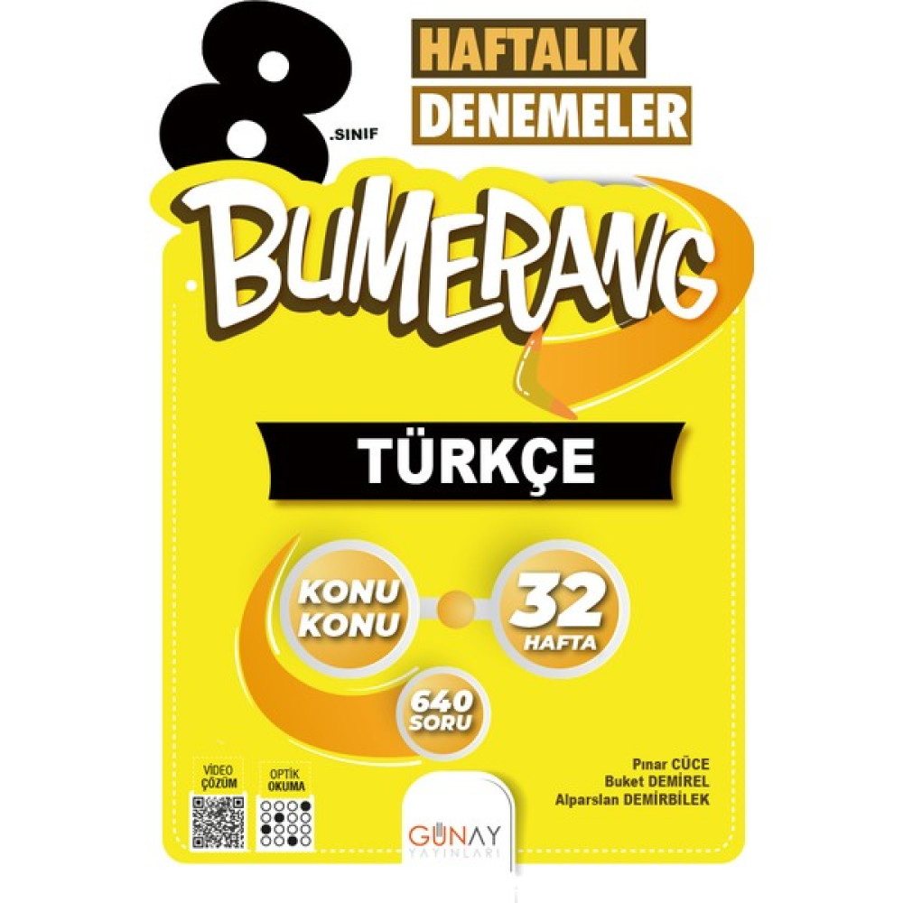 Günay Yayınları 8.Sınıf Bumerang 32 Haftalık Türkçe Denemeleri Kaynak Kitapları Fiyatı