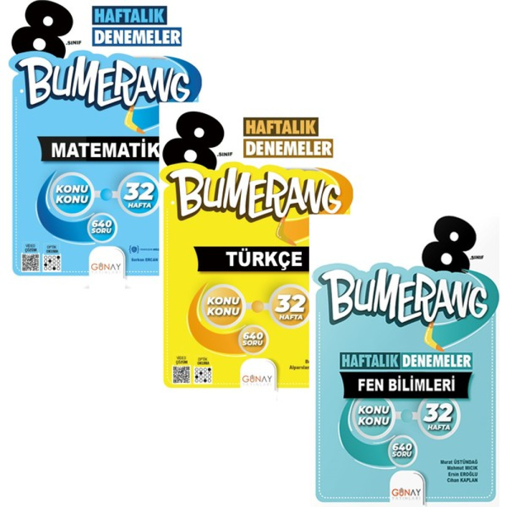 Günay Yayınları LGS Bumerang Serisi Türkçe+Matematik+Fen Bilimleri Haftalık Deneme Seti Tüm Dersler Fiyatı