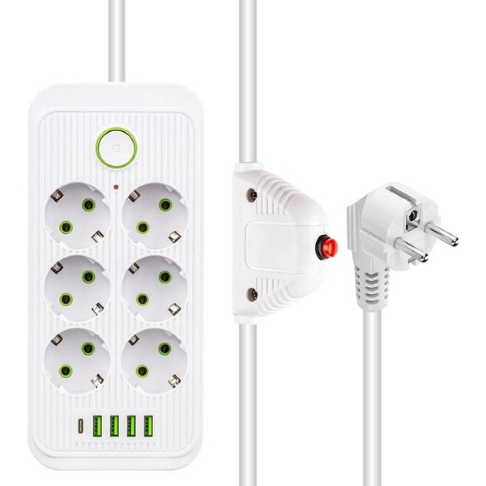 Güncel Çarşı 6'lı Akım Korumalı Priz, 1.5 Metre Kablo, 4 x Usb, 1 x Type-C Pd Girişli, Altılı Priz Çoklayıcı Grup Priz, Maks 16A Kapasite, 3000W Güç Prizler Fiyatı