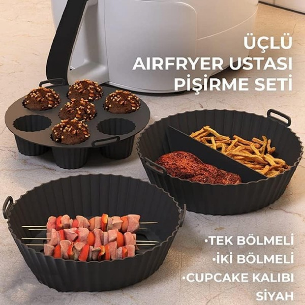 Güncel Çarşı Güncelçarşı Airfryer Ustası 3'lü Pişirme Seti, Silikon Airfryer Pişirme Kağıdı, Bpa Içermez, Yapışmaz Kolay Temizlenir Muffin Cupcake,... Kek Kalıpları Fiyatı