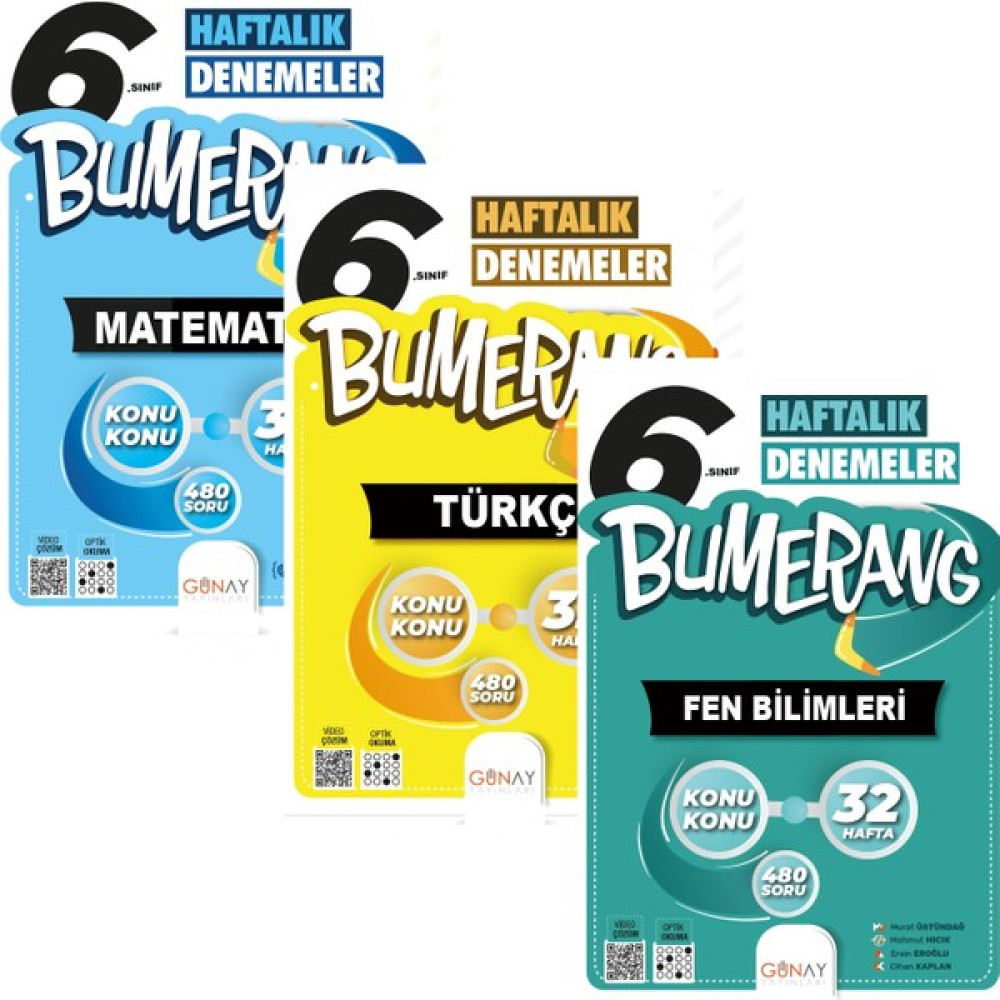Güney Yayınları Günay Yayınları 6.sınıf Bumerang Serisi Türkçe+Matematik+Fen Bilimleri Haftalık Deneme Seti Tüm Dersler Fiyatı