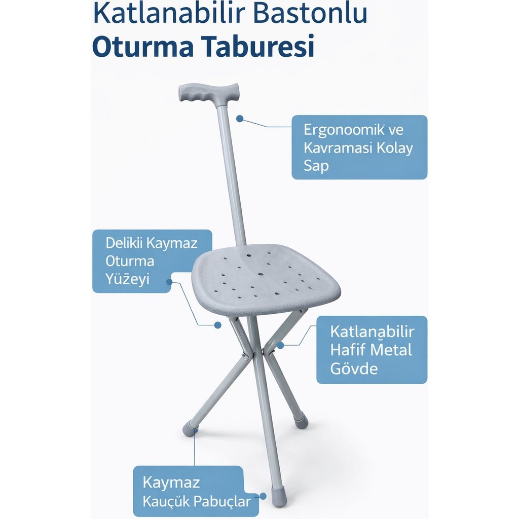 Güneysan Katlanabilir Bastonlu Oturma Taburesi – Taşınabilir Baston Sandalye, Ergonomik ve Hafif Diğer Fiyatı