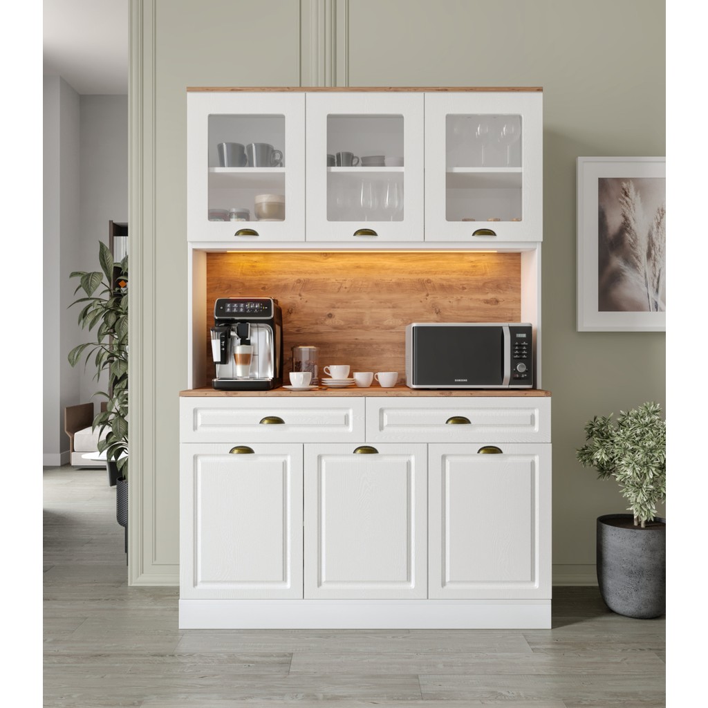 Guneystore - Gözde Kahve Köşesi - 140 cm Komple Mdf Mutfak Dolabı - Çok Amaçlı Dolap - LED Aydınlatmalı - Montaj Dahil Diğer Fiyatı