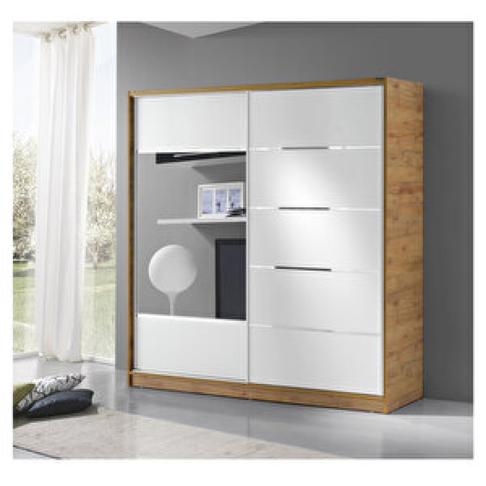 GuneyStore Guneystore 160 Cm Sürgülü Ceviz Beyaz Komple Mdf Gardırop Gardrop & Dolap Fiyatı