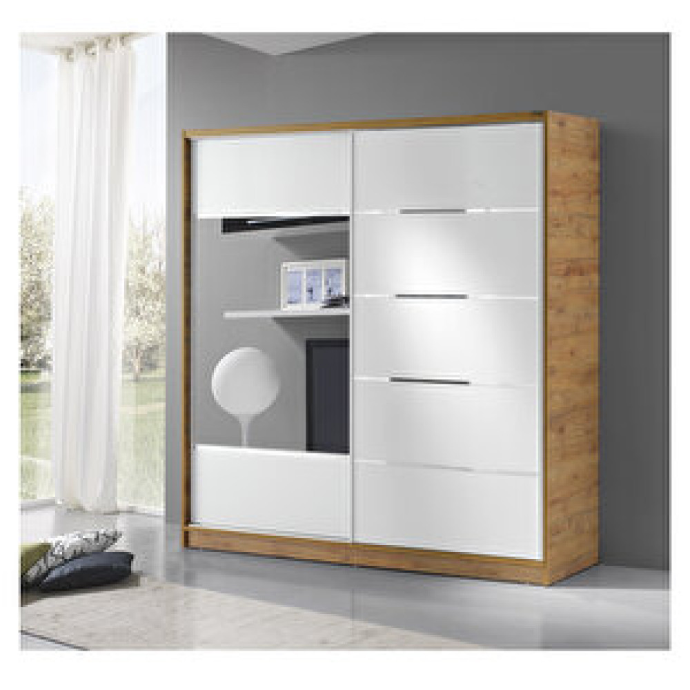 GuneyStore Guneystore 180 Cm Sürgülü Ceviz Beyaz Mdf Gardırop Gardrop & Dolap Fiyatı