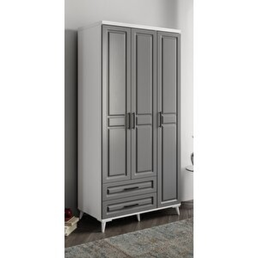 GuneyStore Guneystore Gözde 3 Kapaklı Komple Mdf Antrasit Beyaz Gardırop Gardrop & Dolap Fiyatı