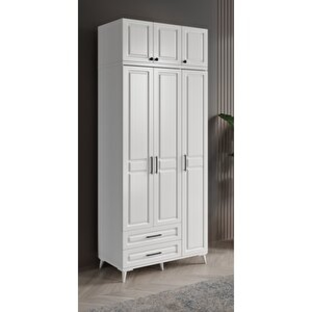 GuneyStore Guneystore Gözde 3 Kapaklı Yüklüklü Komple Mdf Beyaz Gardırop Gardrop & Dolap Fiyatı