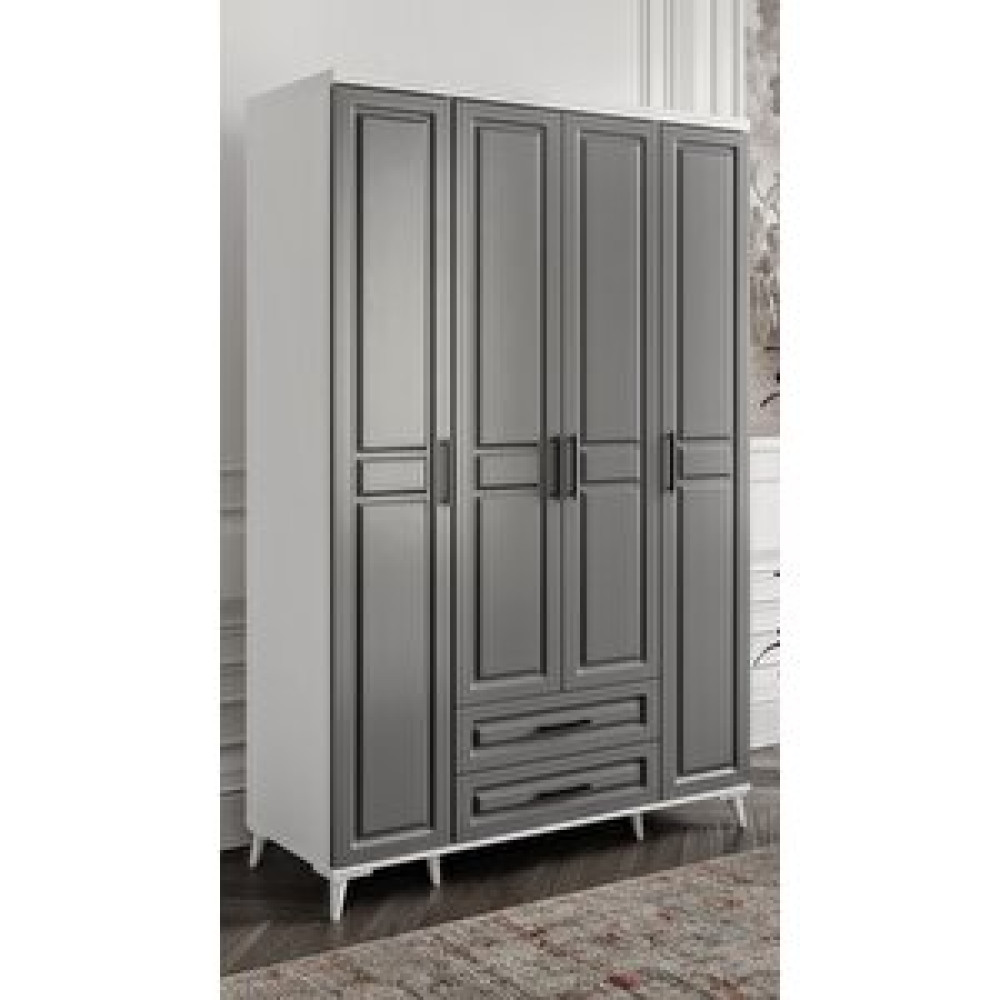GuneyStore Guneystore Gözde 4 Kapaklı Komple Mdf Antrasit Beyaz Gardırop Gardrop & Dolap Fiyatı