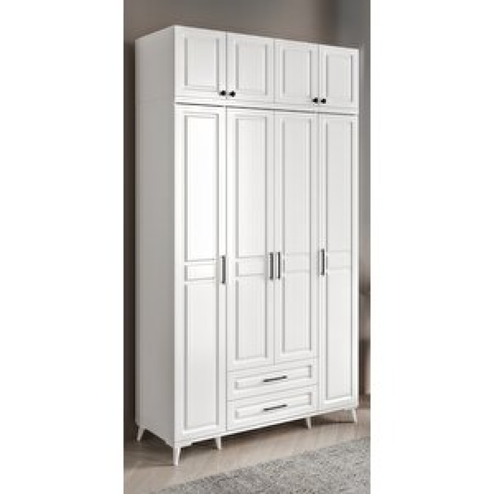 GuneyStore Guneystore Gözde 4 Kapaklı Yüklüklü Komple Mdf Beyaz Gardırop Gardrop & Dolap Fiyatı