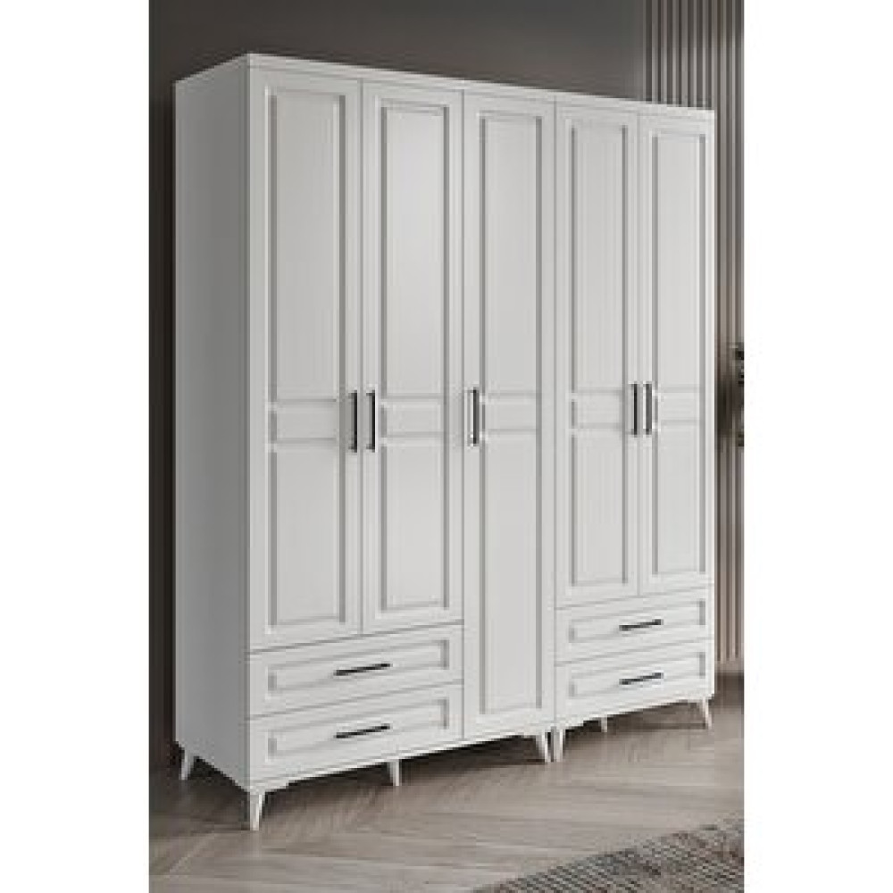GuneyStore Guneystore Gözde 5 Kapaklı Komple Mdf Beyaz Gardırop Gardrop & Dolap Fiyatı
