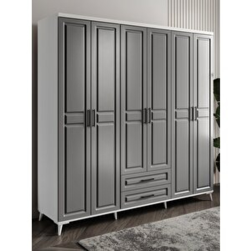 GuneyStore Guneystore Gözde 6 Kapaklı Komple Mdf Antrasit-beyaz Gardırop Gardrop & Dolap Fiyatı
