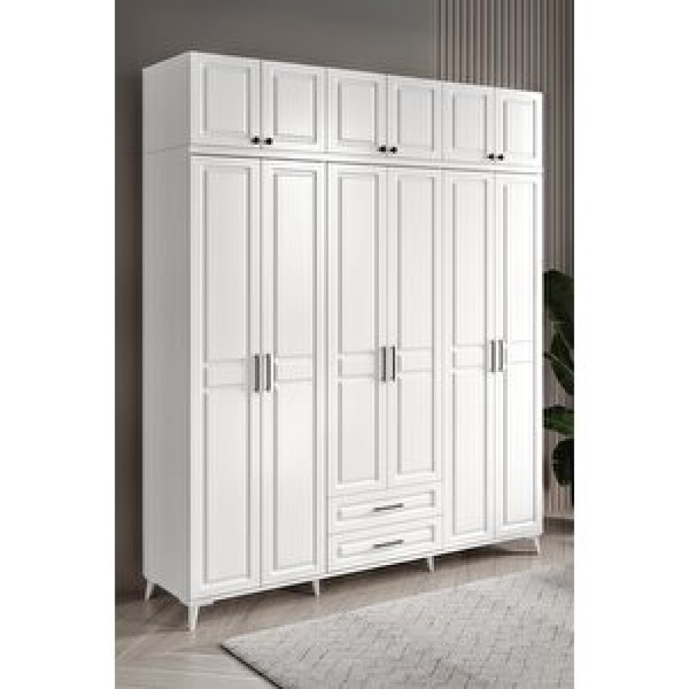 GuneyStore Guneystore Gözde 6 Kapaklı Yüklüklü Komple Mdf Beyaz Gardırop Gardrop & Dolap Fiyatı