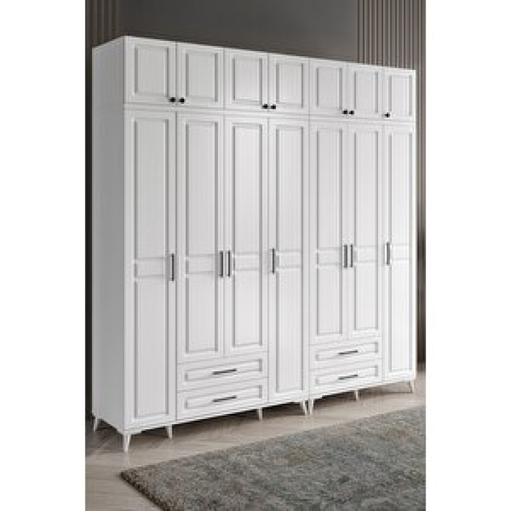 GuneyStore Guneystore Gözde 7 Kapaklı Yüklüklü Komple Mdf Beyaz Gardırop Gardrop & Dolap Fiyatı