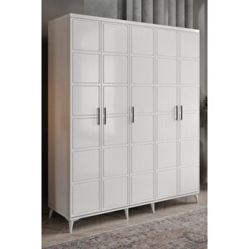 GuneyStore Guneystore Milano 5 Kapaklı Komple Mdf Beyaz Gardırop Gardrop & Dolap Fiyatı