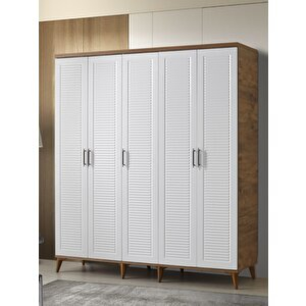 GuneyStore Guneystore Paris 5 Kapaklı Komple Mdf Atlantik Çam-beyaz Gardırop Gardrop & Dolap Fiyatı
