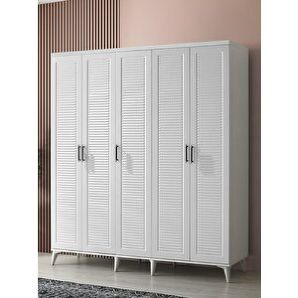 GuneyStore Guneystore Paris 5 Kapaklı Komple Mdf Beyaz Gardırop Gardrop & Dolap Fiyatı