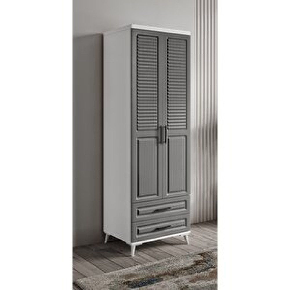 GuneyStore Guneystore Sanat 2 Kapaklı Komple Mdf Antrasit Beyaz Gardırop Gardrop & Dolap Fiyatı