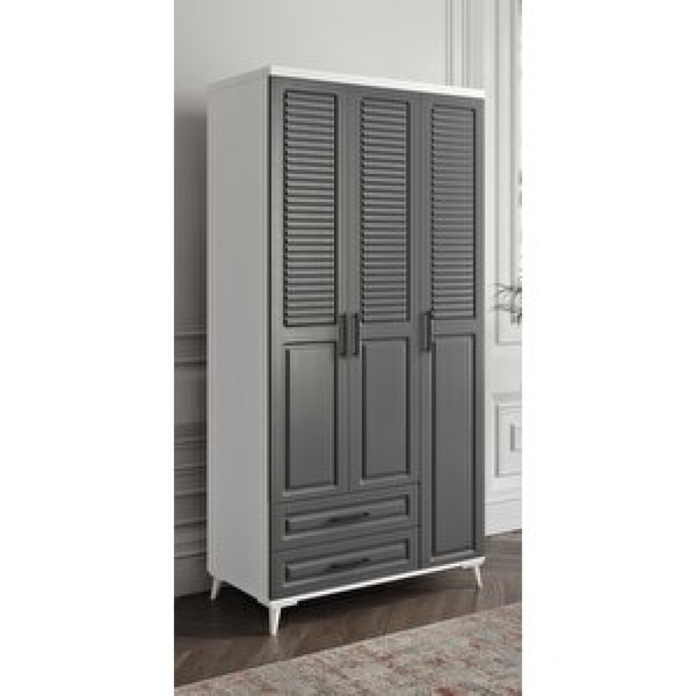 GuneyStore Guneystore Sanat 3 Kapaklı Komple Mdf Antrasit Beyaz Gardırop Gardrop & Dolap Fiyatı