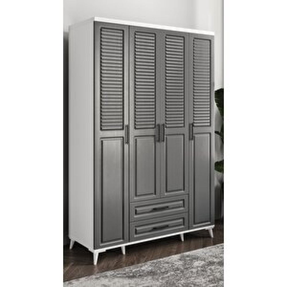 GuneyStore Guneystore Sanat 4 Kapaklı Komple Mdf Antrasit Beyaz Gardırop Gardrop & Dolap Fiyatı