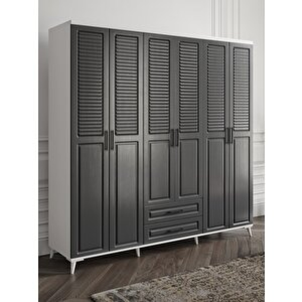 GuneyStore Guneystore Sanat 6 Kapaklı Komple Mdf Antrasit-beyaz Gardırop Gardrop & Dolap Fiyatı