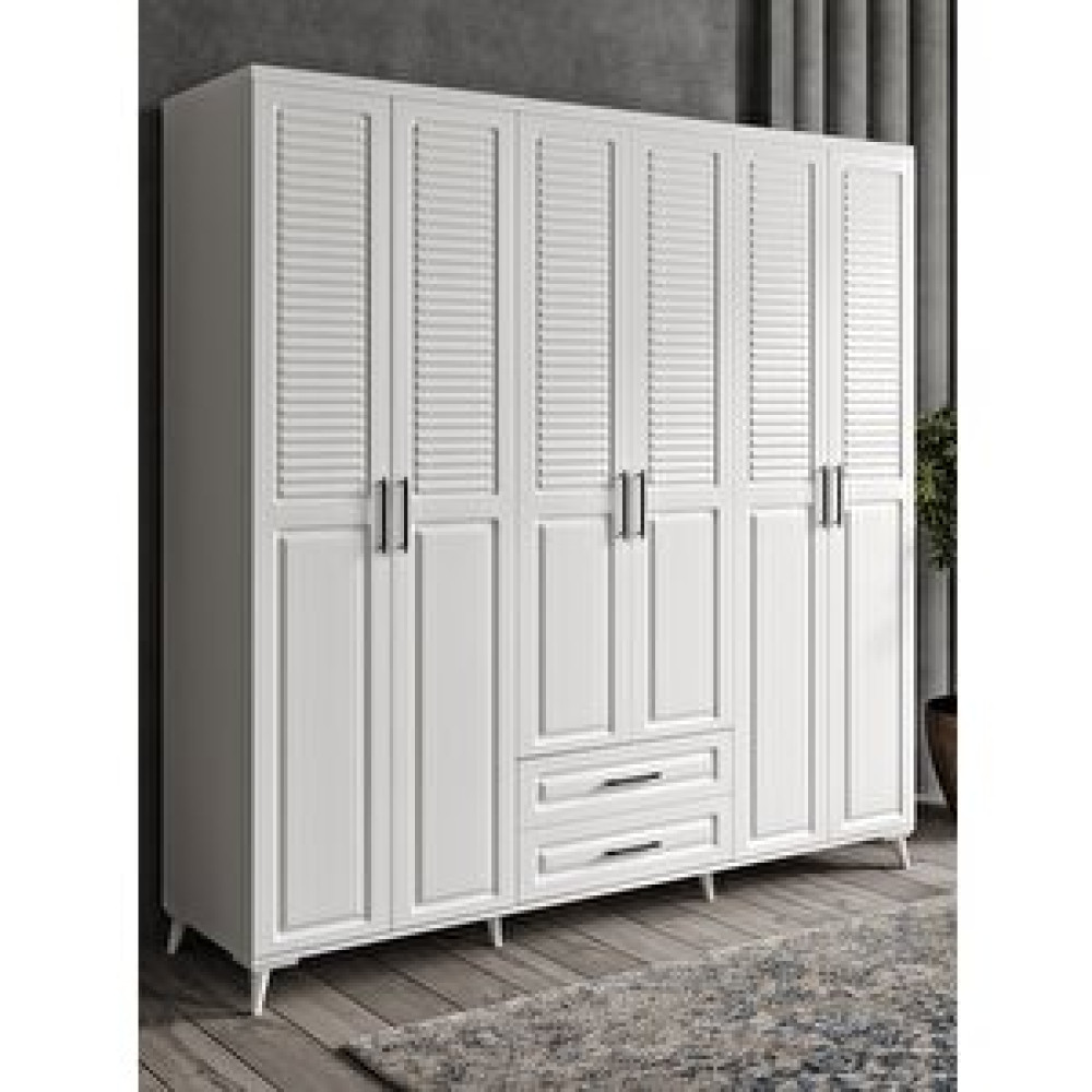 GuneyStore Guneystore Sanat 6 Kapaklı Komple Mdf Beyaz Gardırop Gardrop & Dolap Fiyatı