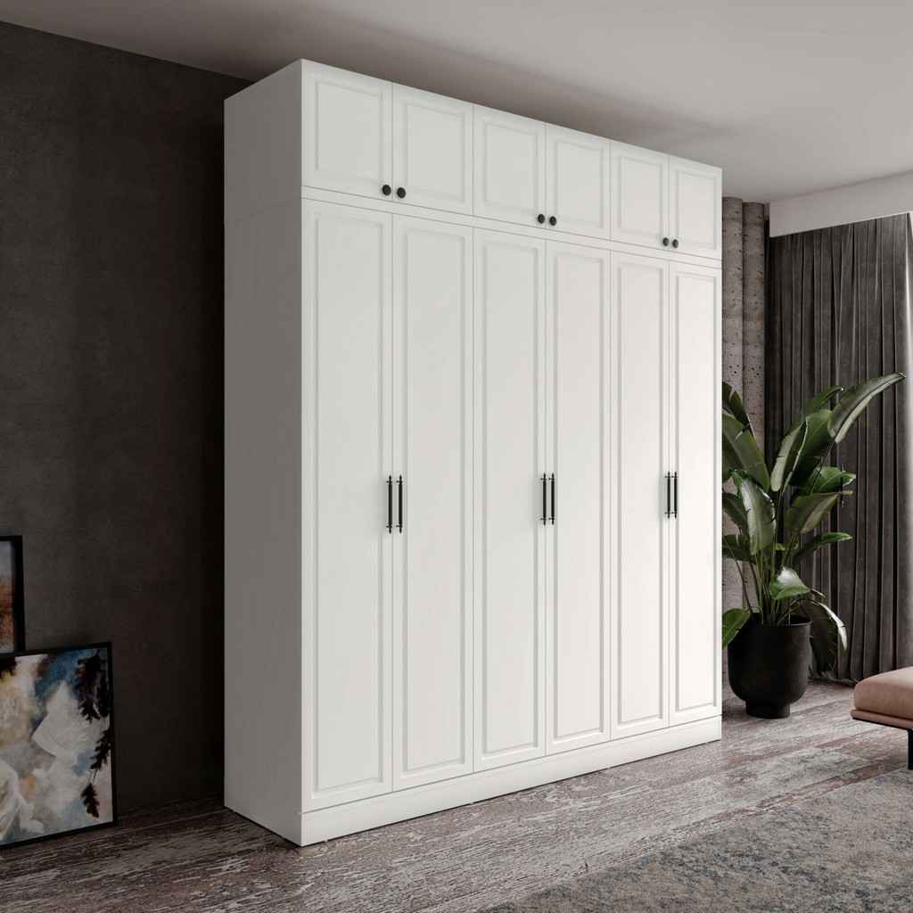 GuneyStore Milas 6 Kapaklı Komple Mdf Yüklüklü Gardırop Yüklük Dolabı - Beyaz Gardrop & Dolap Fiyatı