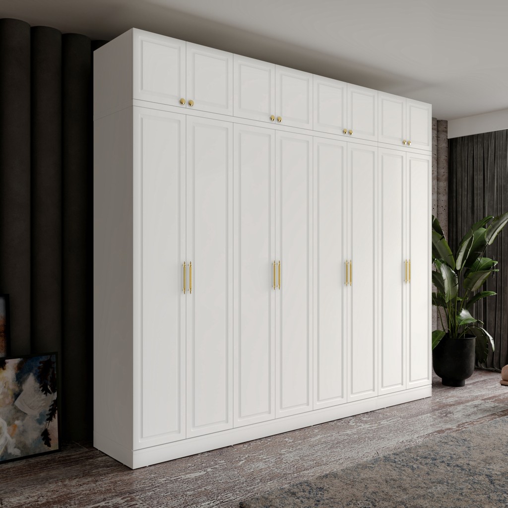 Guneystore Milas Gold 8 Kapaklı Komple Mdf Yüklüklü Gardırop - Elbise Dolabı -Yüklük Dolabı - Beyaz Giyim & İç Giyim Fiyatı