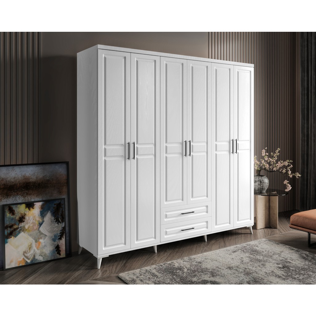 GuneyStore Montaj -%100 MDF Gözde 6 Kapaklı Beyaz Gardırop-MDF Dolap-Elbise Dolabı Gardrop & Dolap Fiyatı