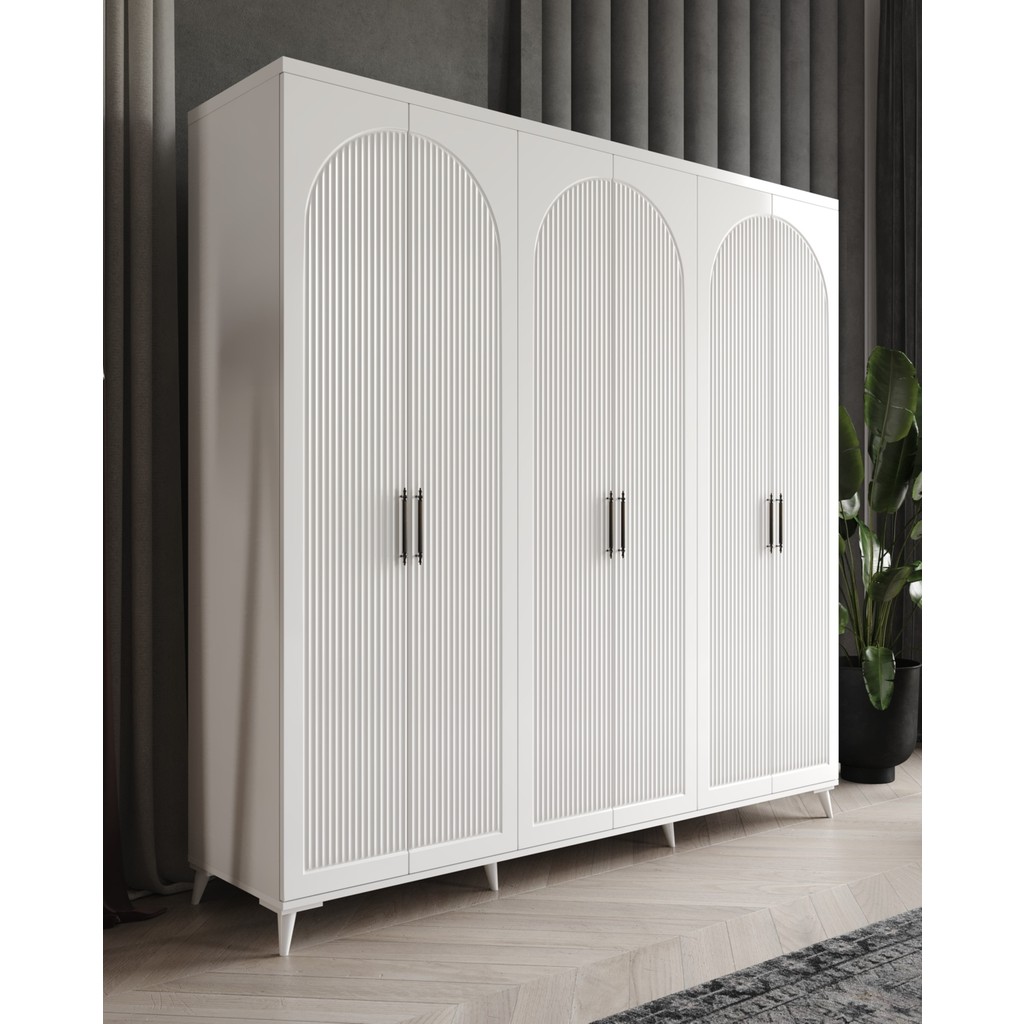 GuneyStore Montaj -%100 MDF Oslo 6 Kapaklı - Beyaz Gardırop - MDF Dolap - Elbise Dolabı Gardrop & Dolap Fiyatı