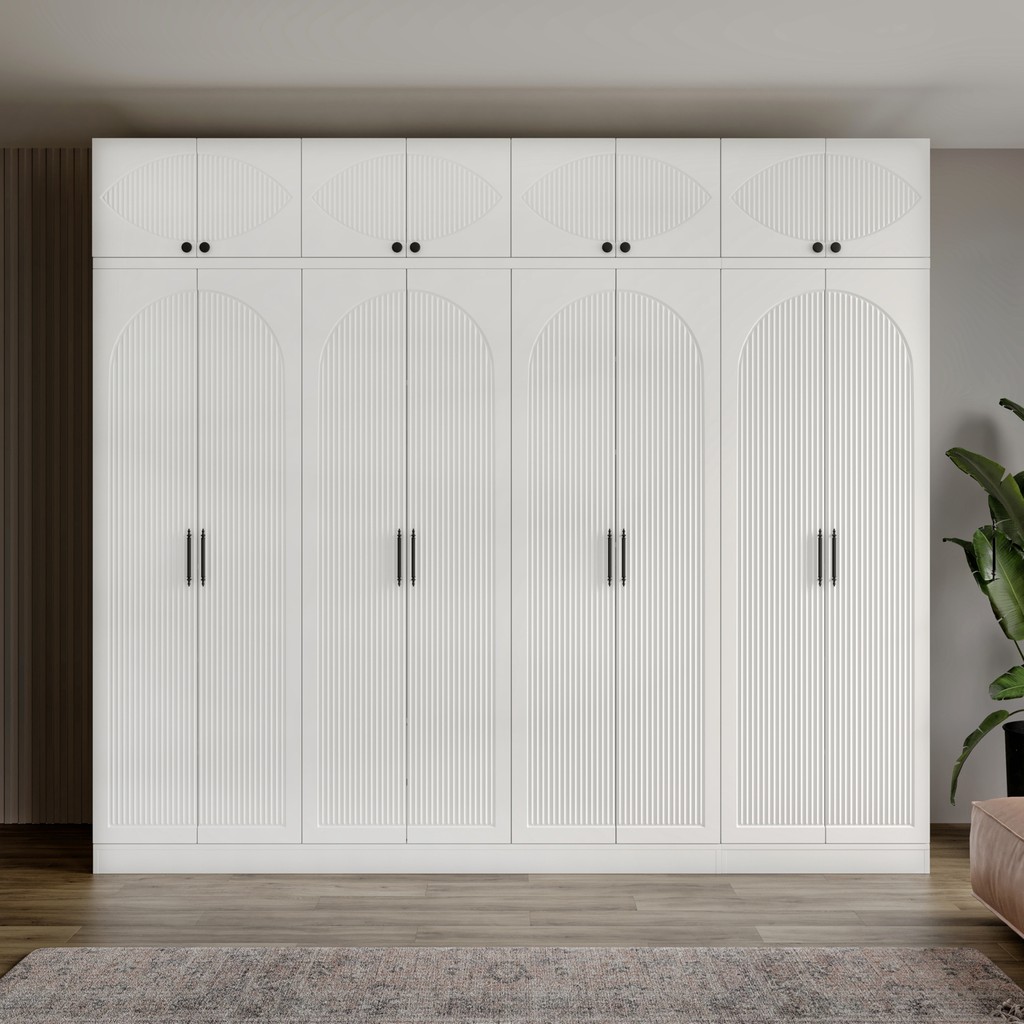 GuneyStore Montaj Guneystore Oslo 8 Kapaklı Yüklüklü Komple Mdf Gardırop - Beyaz Gardrop & Dolap Fiyatı