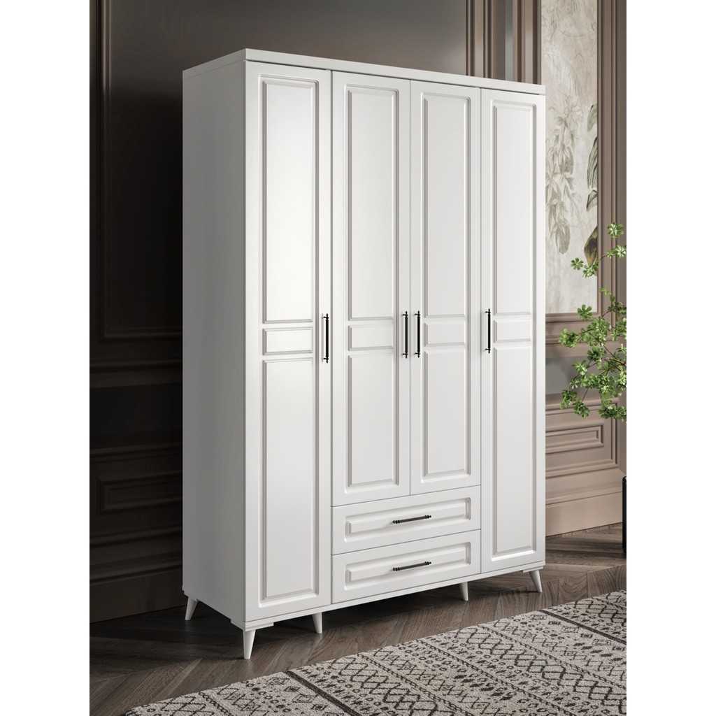 GuneyStore Ücretsiz Montaj - %100 MDF Gözde 4 Kapaklı Beyaz Gardırop - MDF Dolap - Elbise Dolabı Gardrop & Dolap Fiyatı