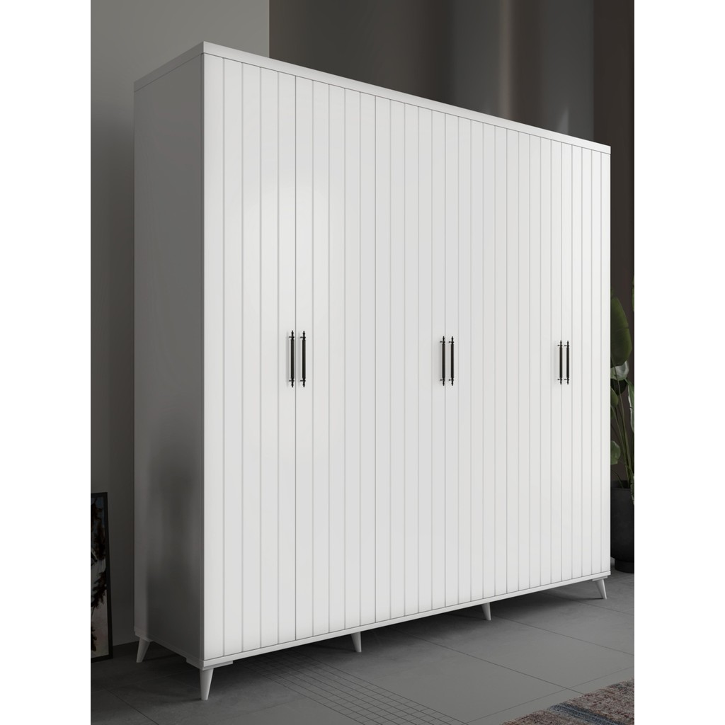 GuneyStore Ücretsiz Montaj - %100 MDF Odesa 6 Kapaklı Beyaz Gardırop - MDF Dolap - Elbise Dolabı Gardrop & Dolap Fiyatı