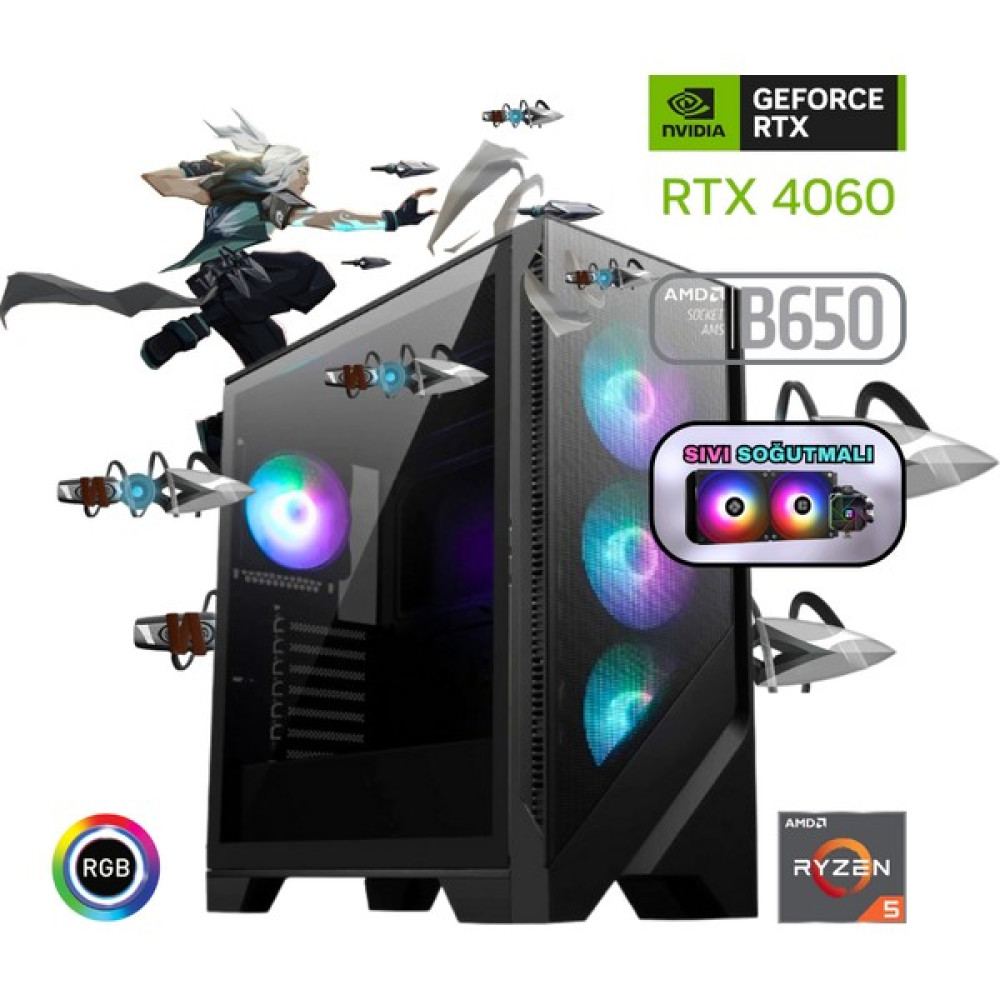 Güneysu Ryzen 5 7600X 16GB Ddr5 1tb SSD Rtx 4060 B650 Anakart 240MM Sıvı Soğutmalı Oyun Bilgisayarı - B650 240MM Oto Boyaları Fiyatı