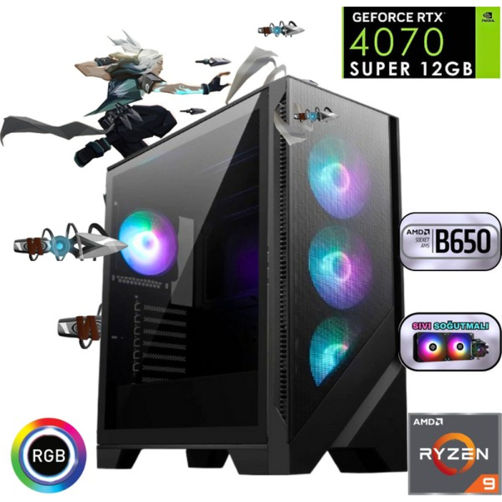 Güneysu Ryzen 9 9900X 32GB Ddr5 1tb SSD Rtx 4070 Super B650 240MM Sıvı Soğutma Oyun Bilgisayarı - FreeDos Masaüstü Bilgisayar Fiyatı