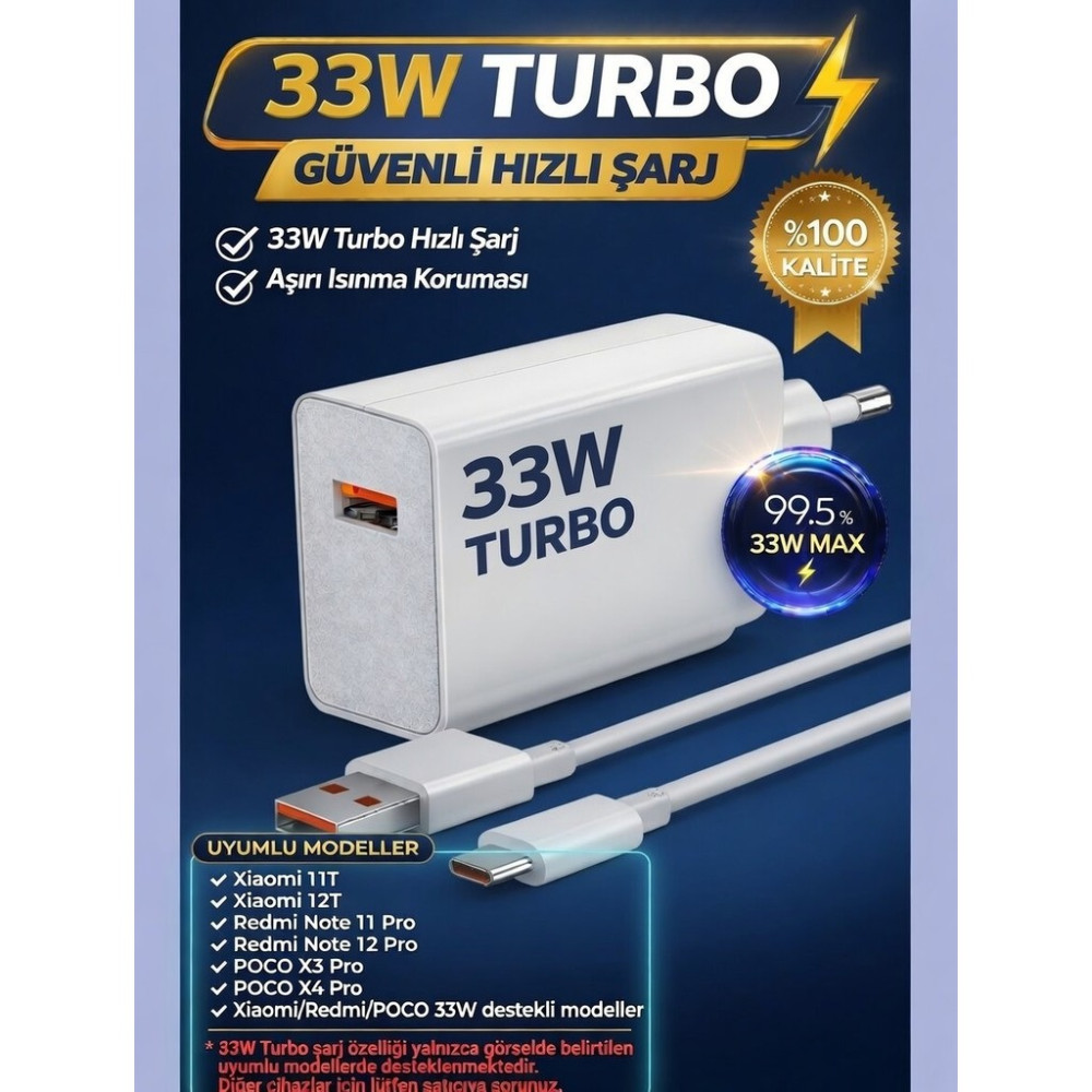 Gunkes 33 Watt Fast Qualcomm Turbo Hızlı %100 Mi Şarj Aleti Xiaomi 33W Şarj Tüm Type-C Uyumlu - renk - Beyaz Cep Telefonu Şarj Cihazı Fiyatı