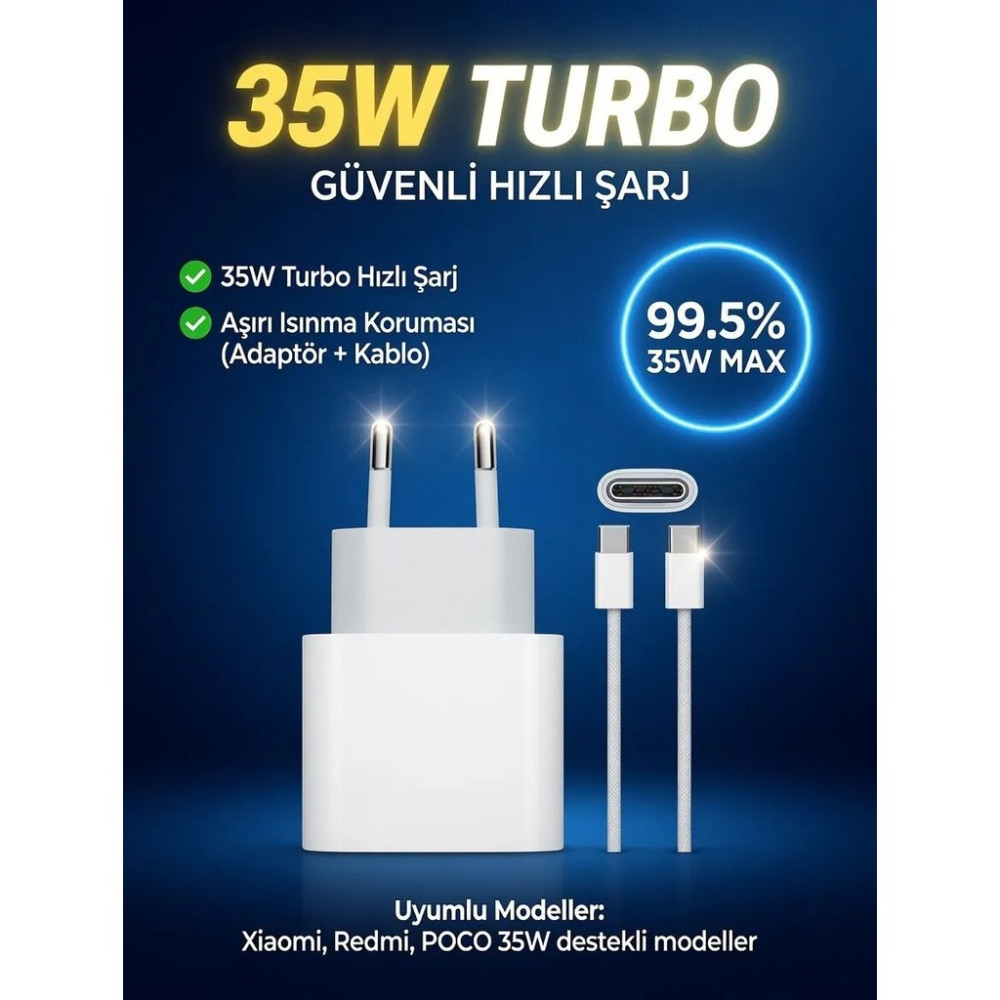 GUNKES Iphone 35W Usb-C 16/15/ Pro/max Uyumlu Pd Güç Adaptörü ve Kablo Set Type-C Hızlı Şarj Seti YK81 - RENK - Beyaz Cep Telefonu Şarj Cihazı Fiyatı