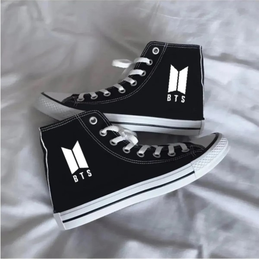 Günlük Keten Rahat Bilekli Siyah Uzun Convers Bts Baskılı Sneaker Spor Ayakkabı Erkek Günlük Ayakkabıları Fiyatı