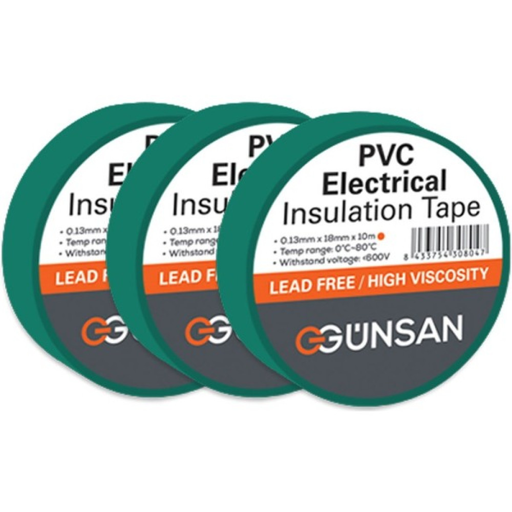 Günsan Elektrik 3 Adet Günsan Elektrik Yeşil Izole Bant 0.13X18MMX10M Nalburiye & Hırdavat Fiyatı