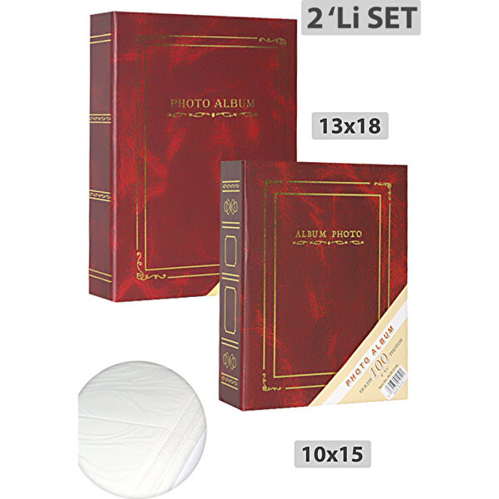 GünTech 2 Li Set 13X18-10X15 100 Lük Ciltbezli Fotoğraf Albümü Bordo Resim & Fotoğraf Çerçevesi Fiyatı