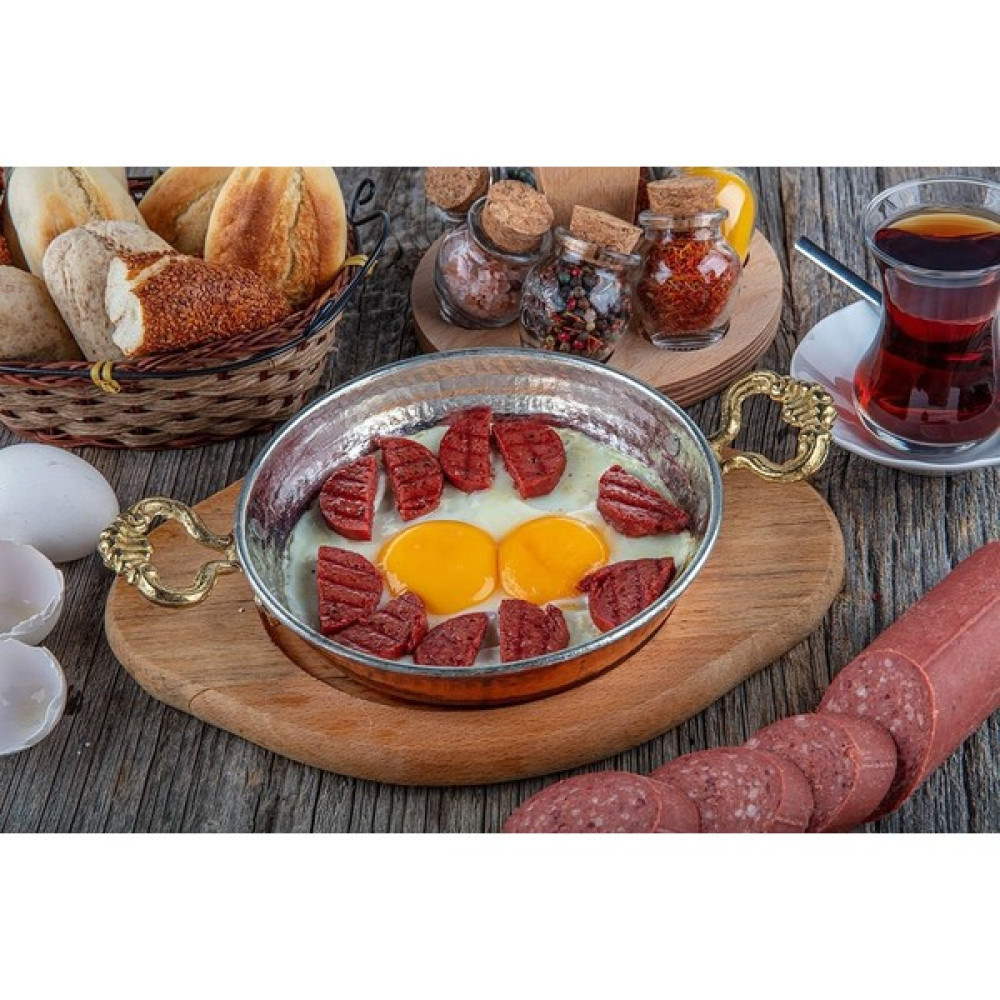 Gür Bakır Ahşap Sunumlu Kalın Bakır Menemen Mıhlama Tavası Yumurta Sahanı 18CM Tavalar Fiyatı